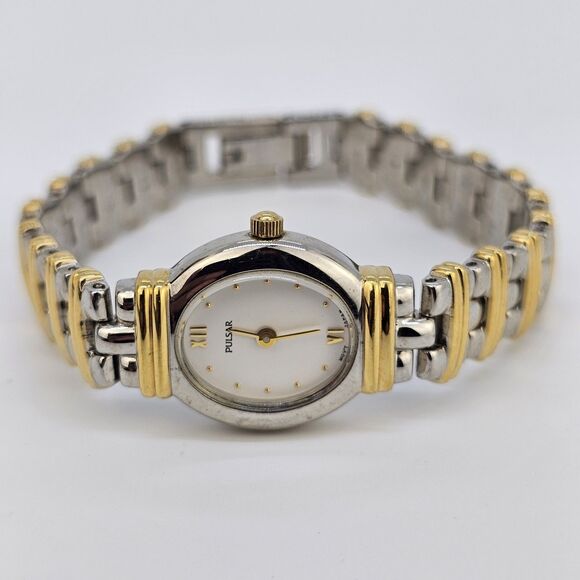 VTG Pulsar Women's Watch 19MM White Dial Two Tone Bracelet Band 7" New Battery - Picture 5 of 14